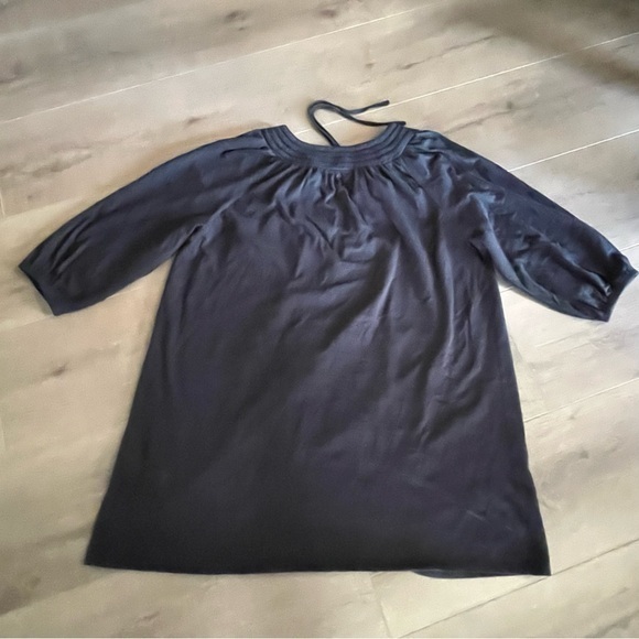 Woman Within Women Blouse Black Round‎ Tie Neck 3/4 Sleeve Witchy Goth Top Read - Picture 10 of 11